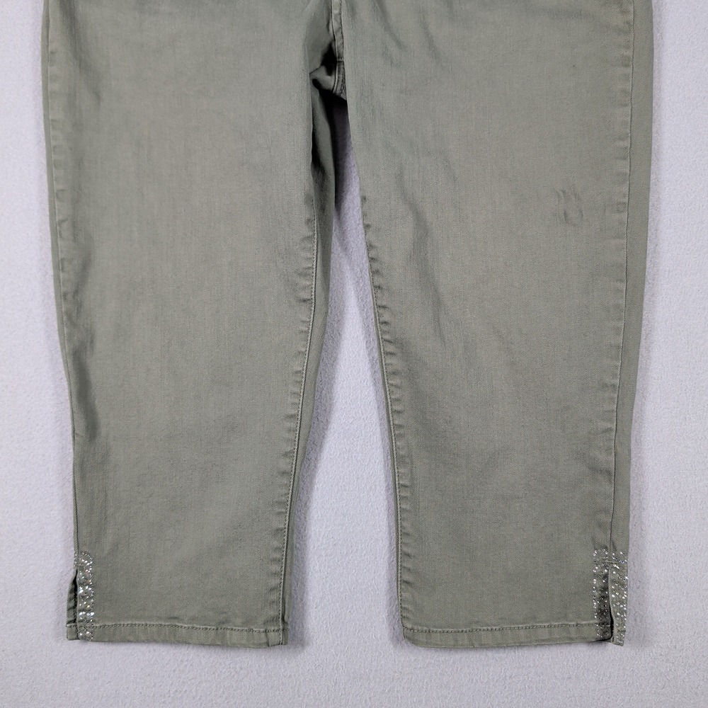 NYDJ Pants Women's 14 Olive Green Cotton Blend Cropped Embellished Hem Casual - Picture 4 of 16